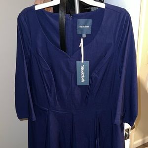 ModCloth Navy Retro cut 3/4 Sleeve Dress with Belt